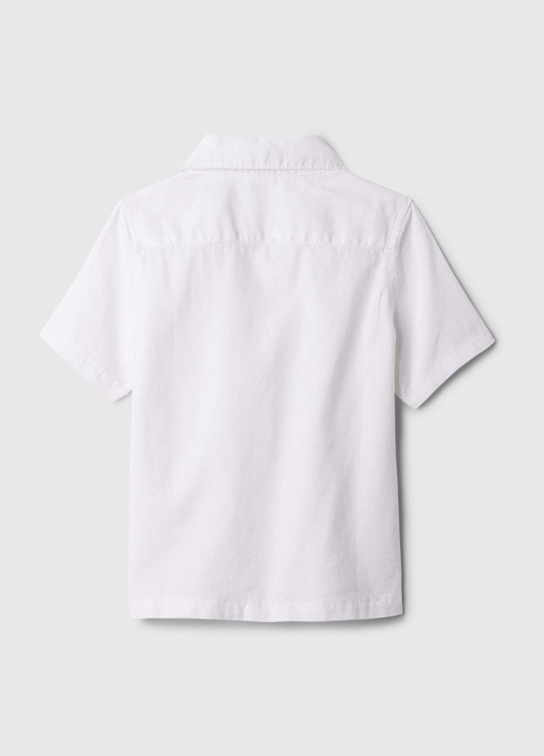 Camicia in lino e viscosa con tasca e ricamo_1