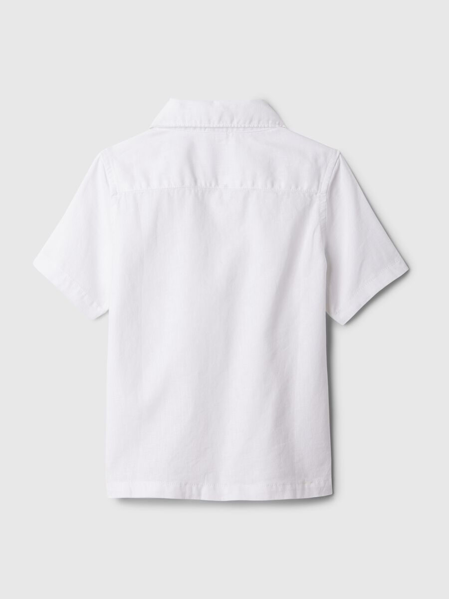Camicia in lino e viscosa con tasca e ricamo Bimbo_1