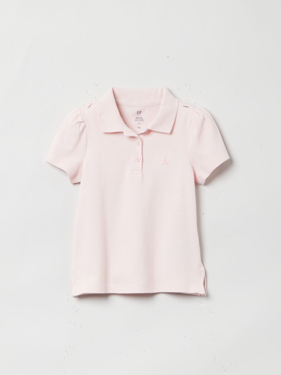 Pique polo shirt with puff sleeves Girl_0
