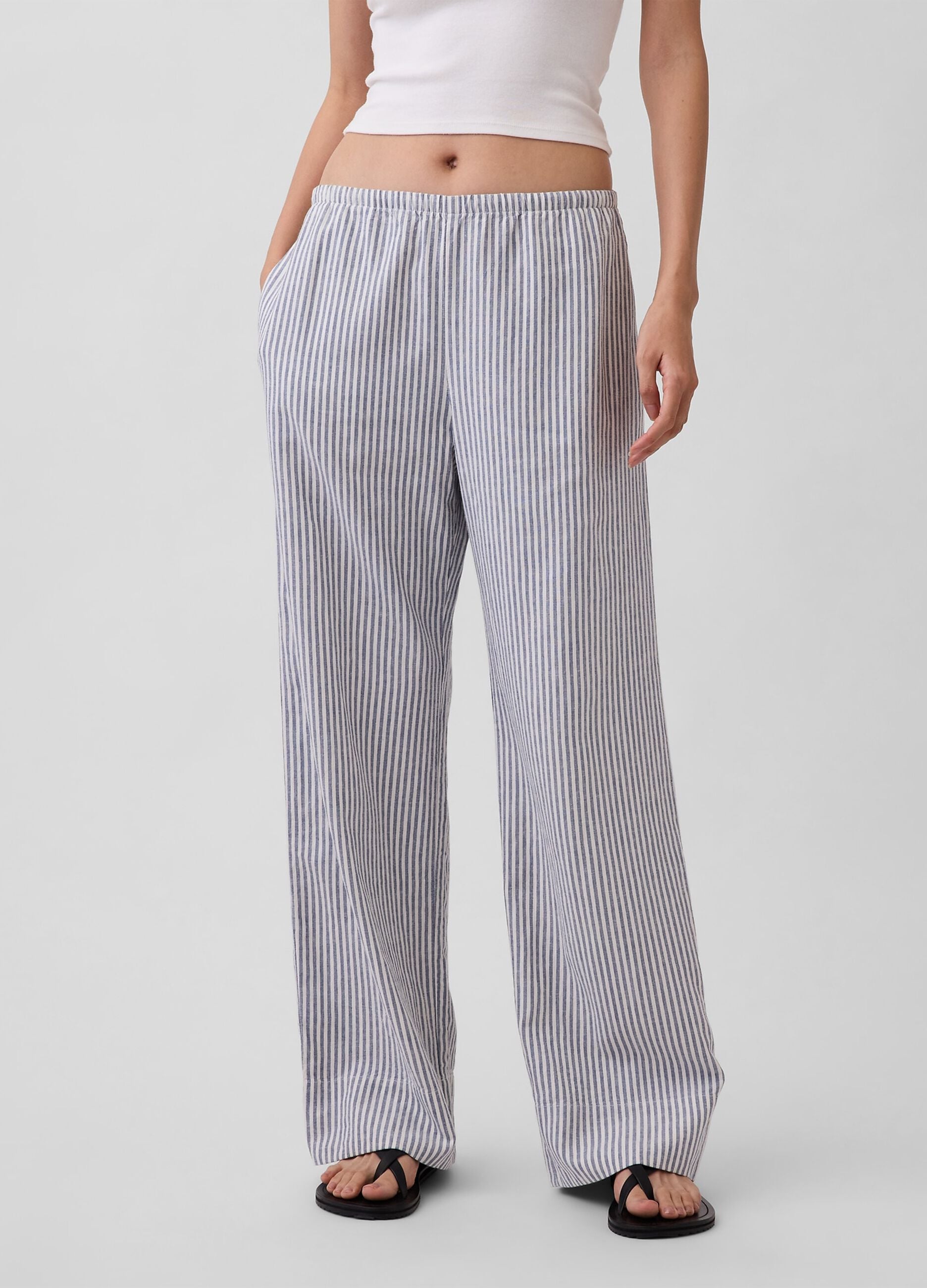 Pantaloni in misto lino a righe