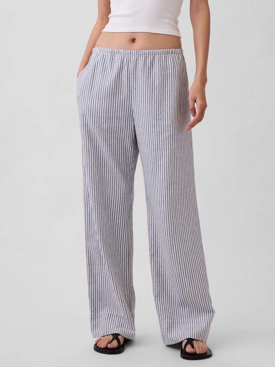 Pantaloni in misto lino a righe Donna_1