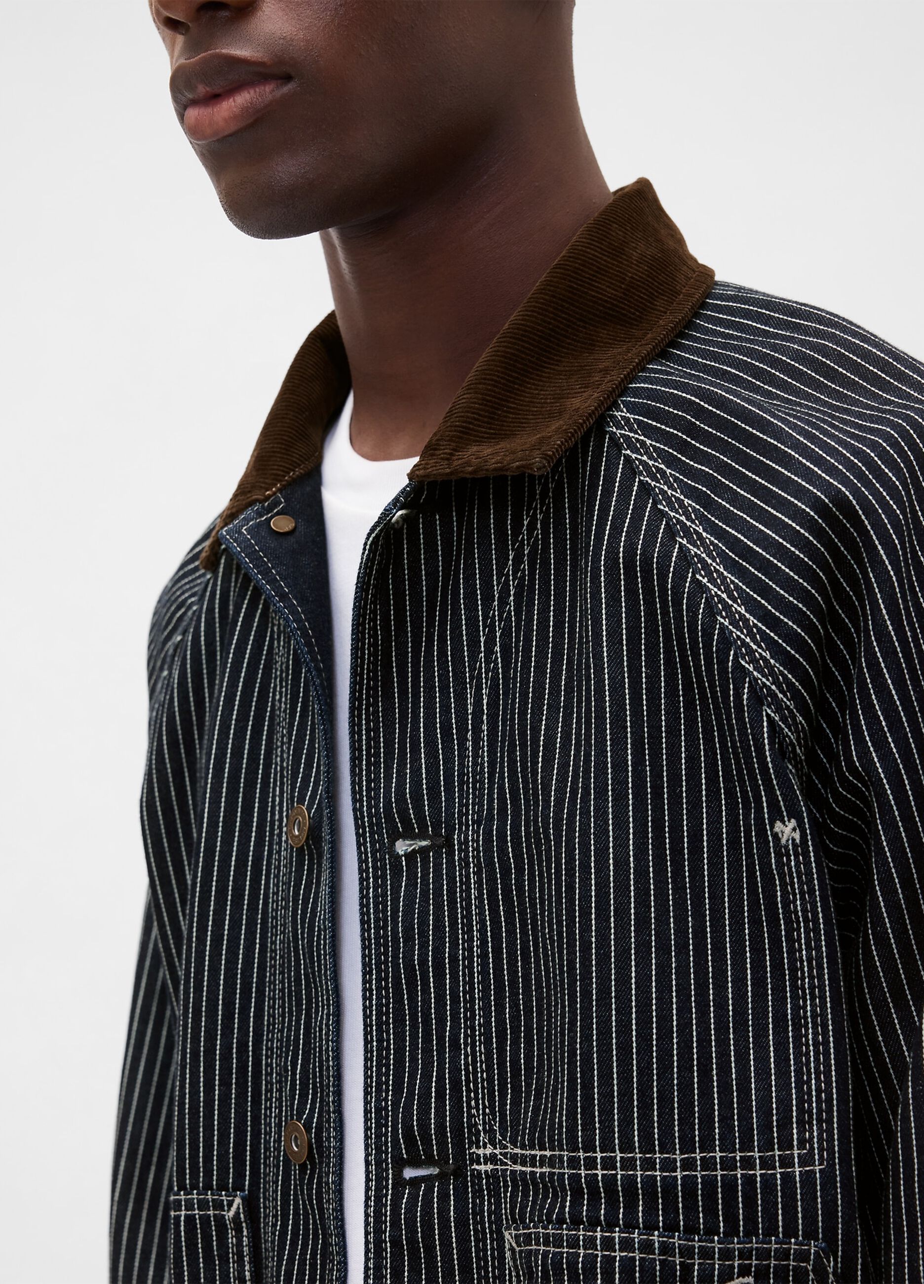 Giacca marrone in cotone a righe_3