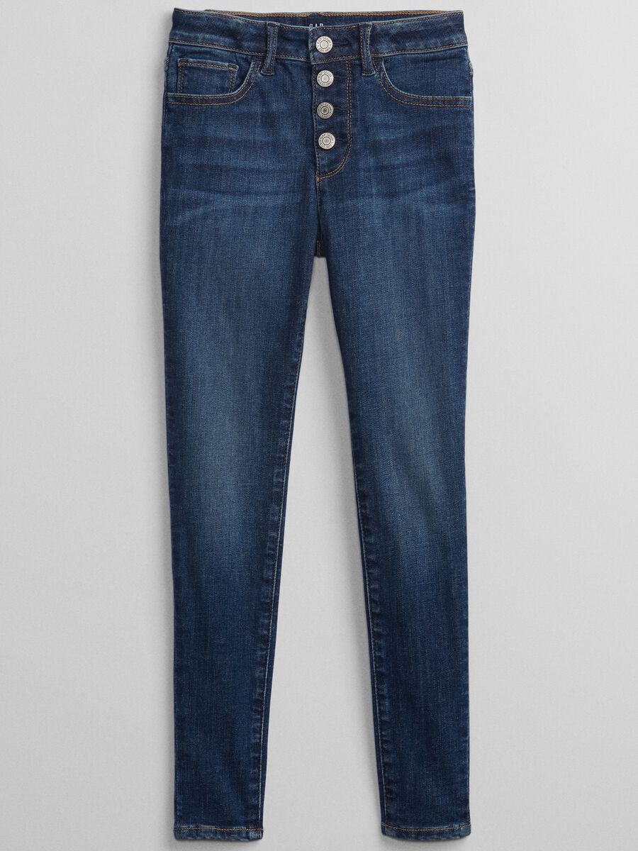 Jeans slim fit con bottoni automatici Bambina_1