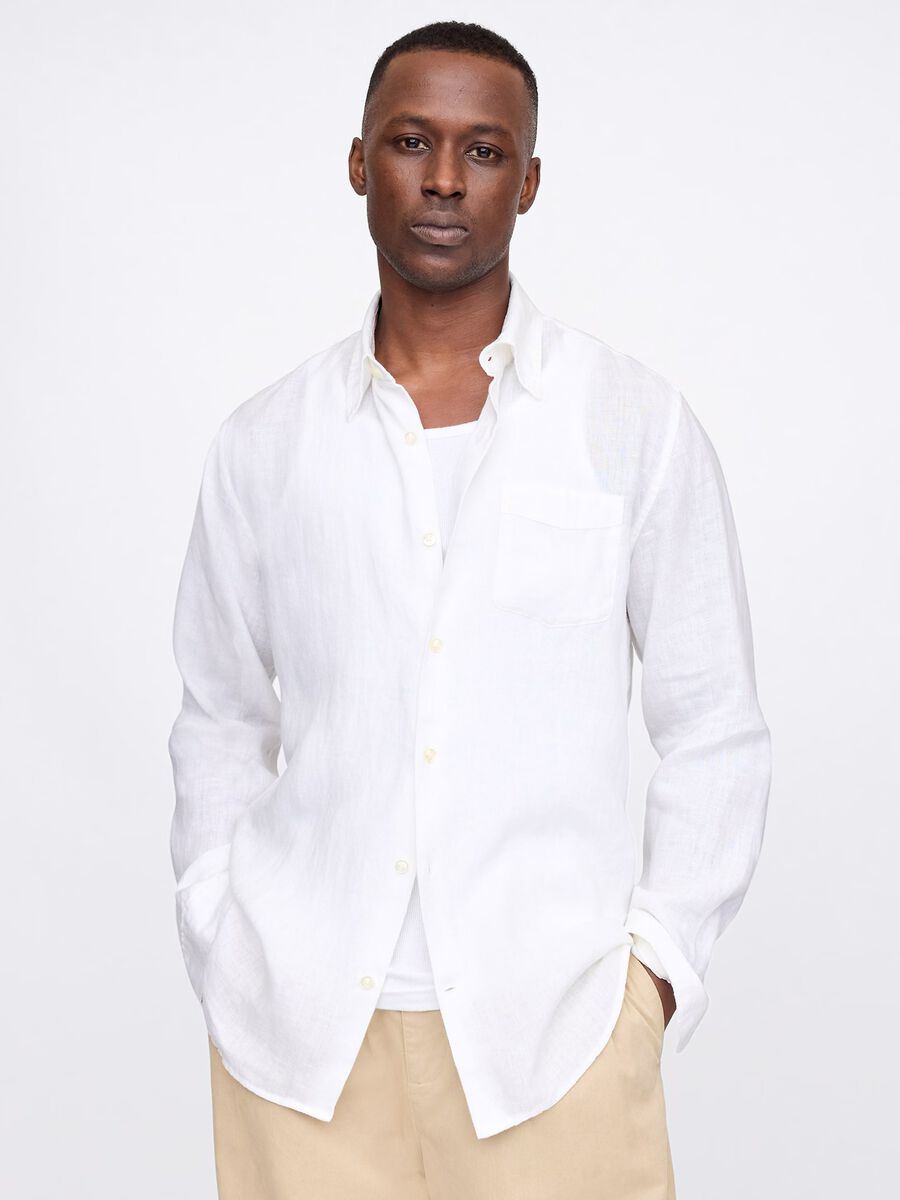 Camicia a maniche lunghe bianca in lino Uomo_0