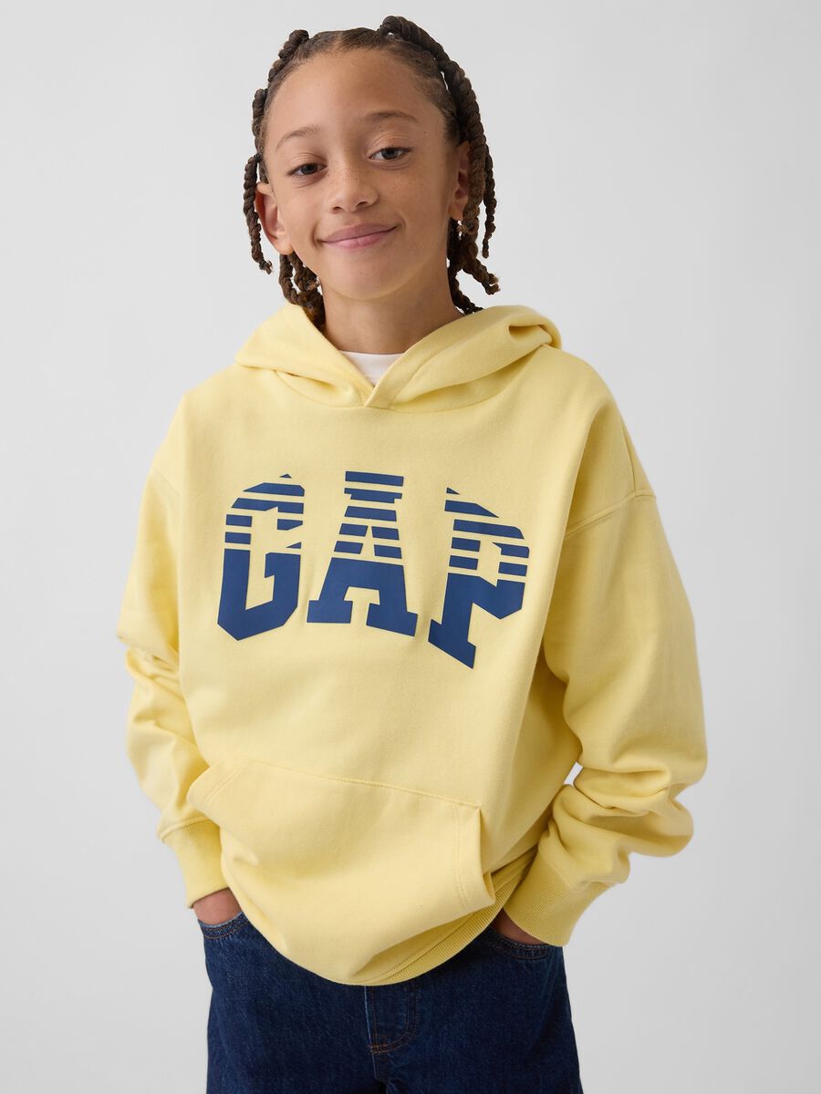 Felpa in misto cotone gialla da bambino regular fit con logo Bambino_0