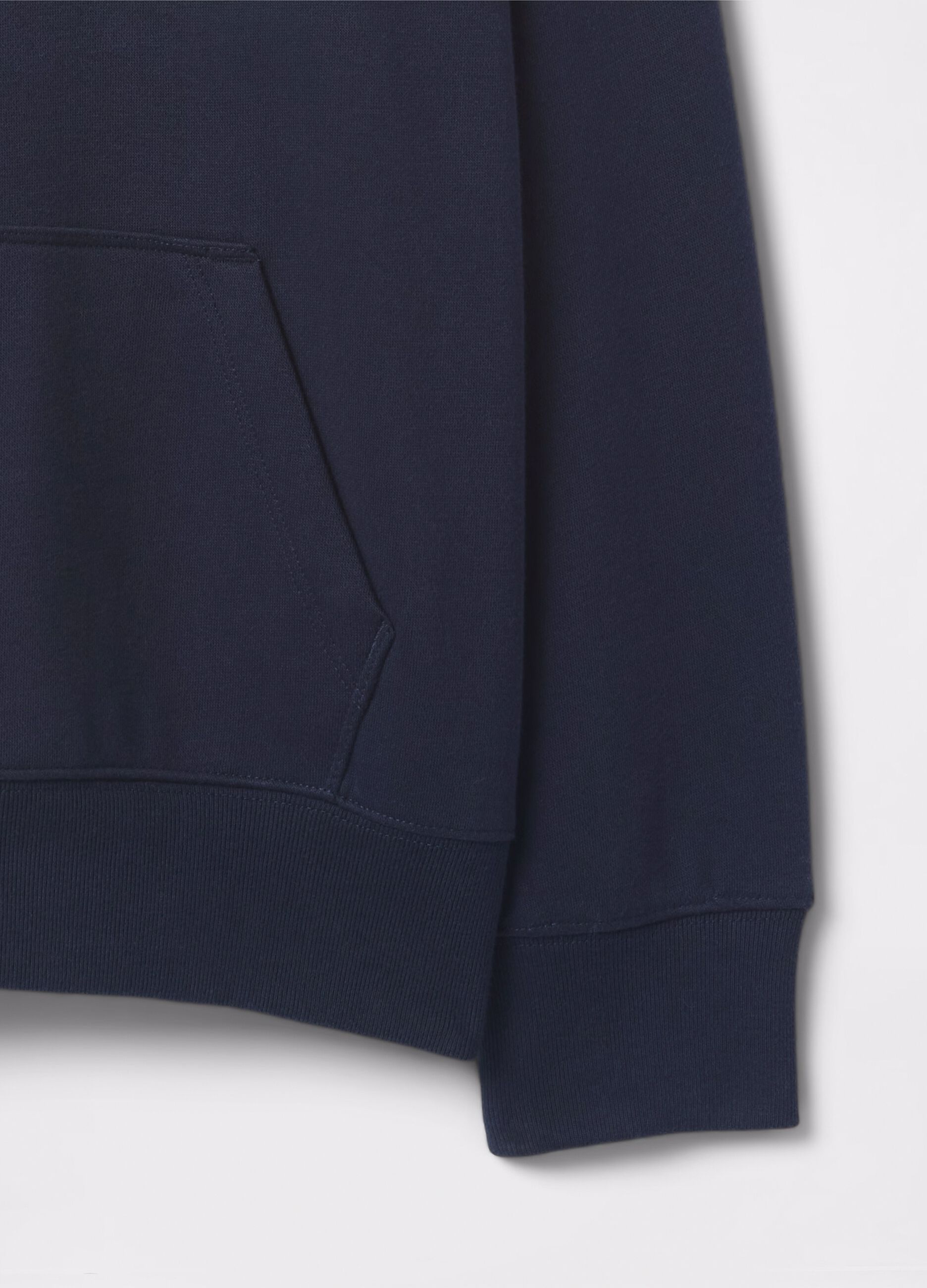 Felpa blu in cotone con cappuccio e stampa_6