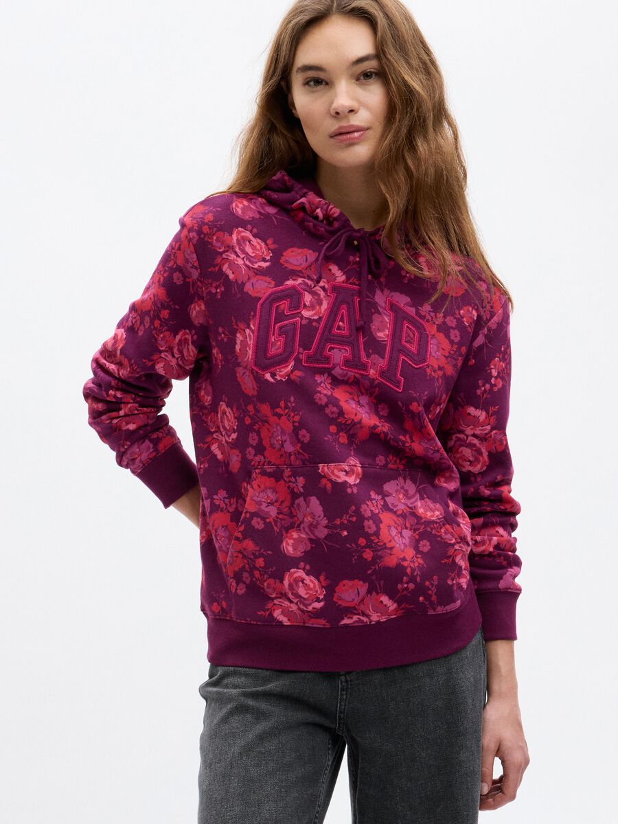 Felpa fantasia con cappuccio e ricamo logo Donna_0