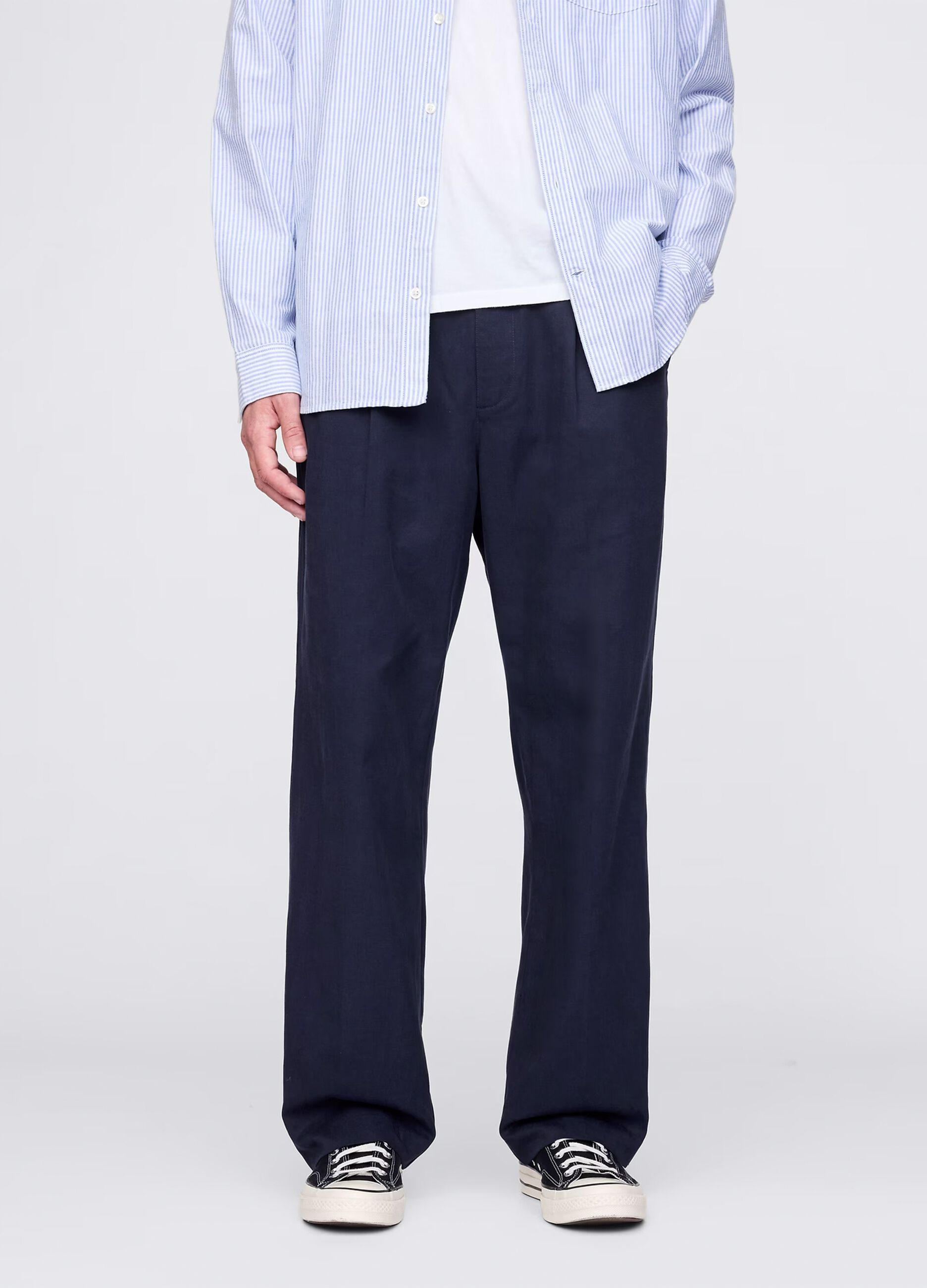 Pantaloni blu a gamba larga in Lyocell e cotone_1