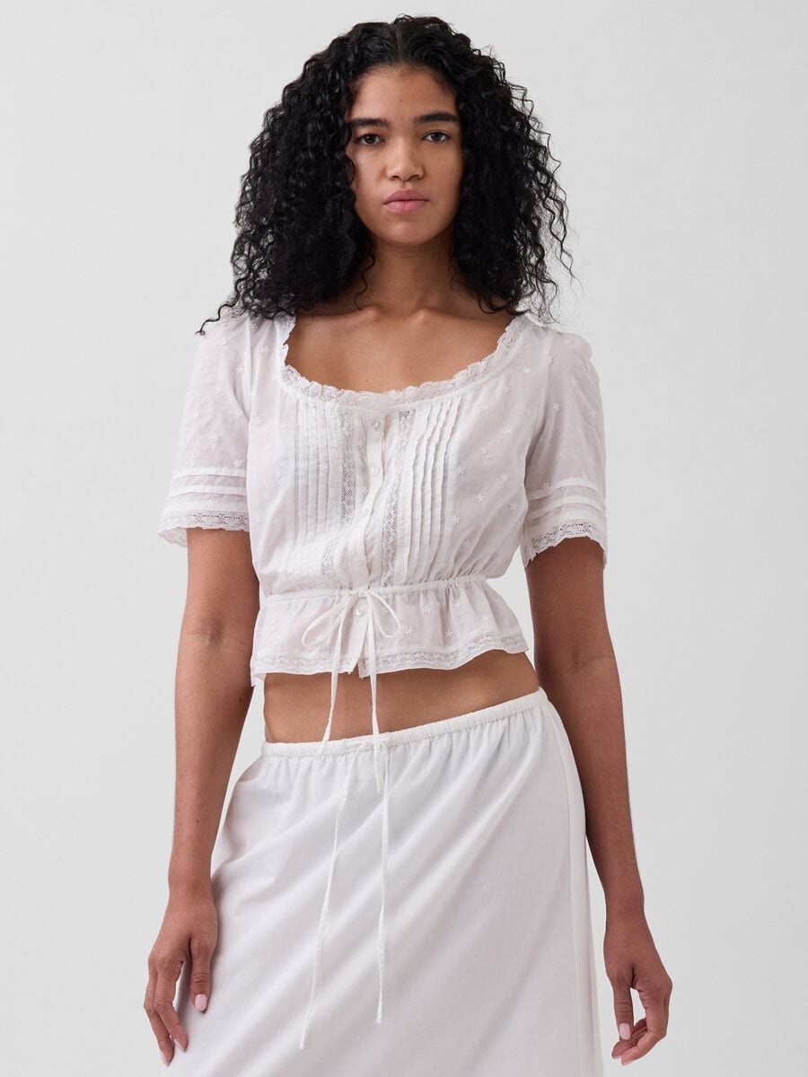 Blusa in puro cotone con maniche corte Donna_0