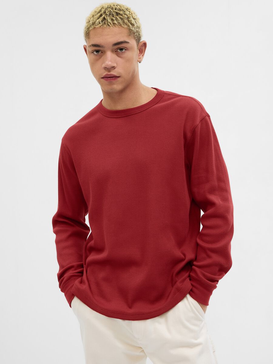 Long-sleeved T-shirt with waffle weave Man_0