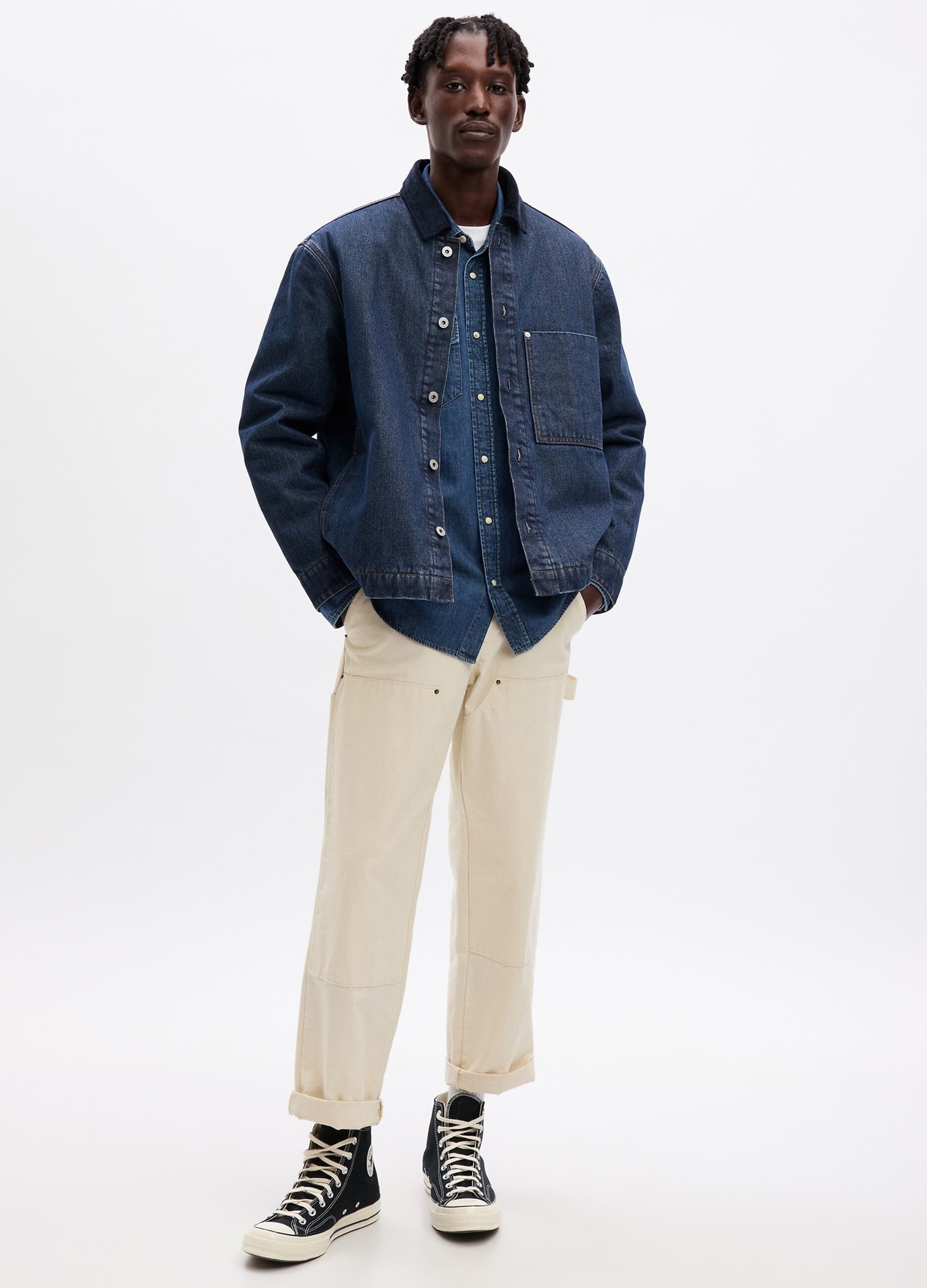 Giacca corta in denim con colletto in corduroy