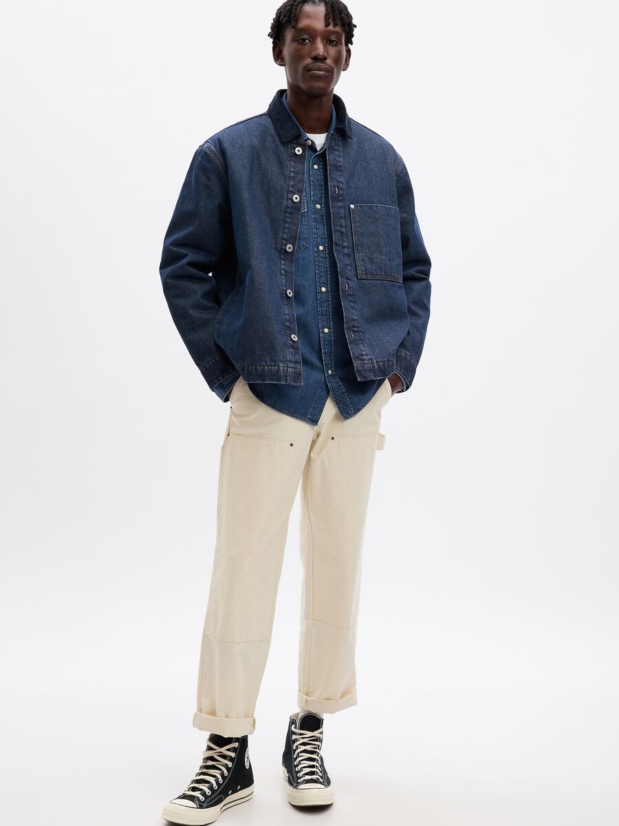 Short denim jacket with collar in corduroy Man_0