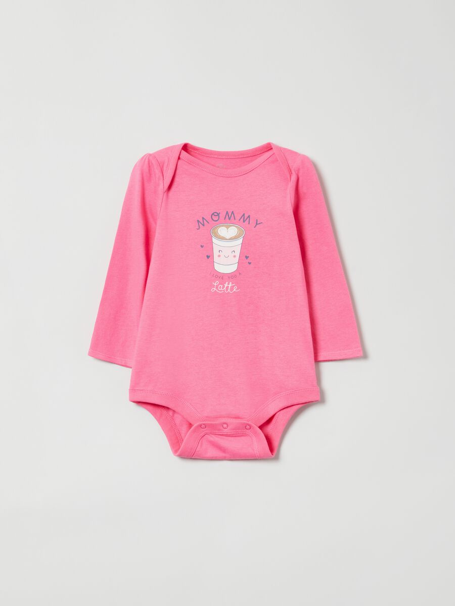 Bodysuit with long sleeves and cappuccino print Toddler Girl_0