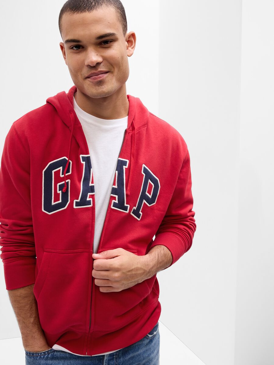Felpa con logo GAP, cappuccio e zip in misto cotone Uomo_0