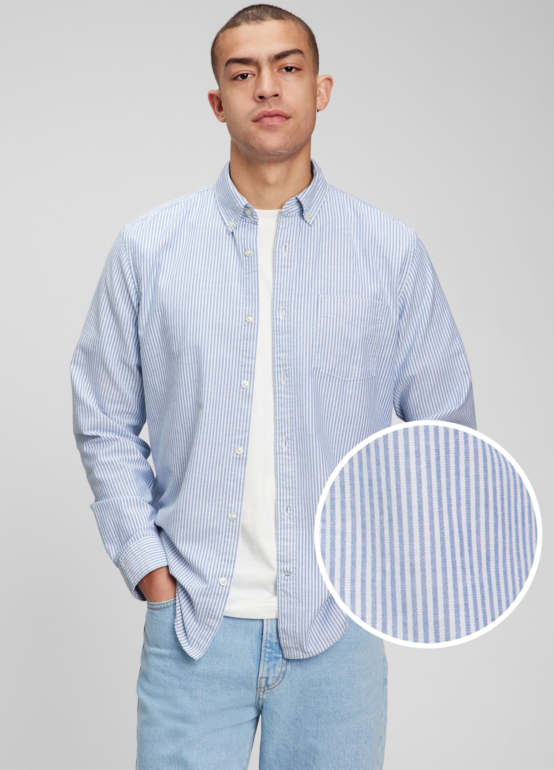 Striped Oxford cotton shirt with pocket