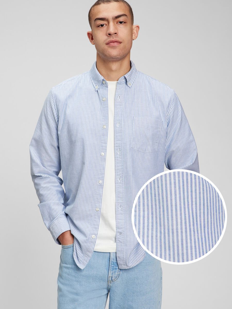 Striped Oxford cotton shirt with pocket Man_0