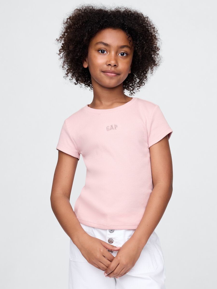 T-shirt rosa a girocollo in puro cotone GAP Kids Bambina_0