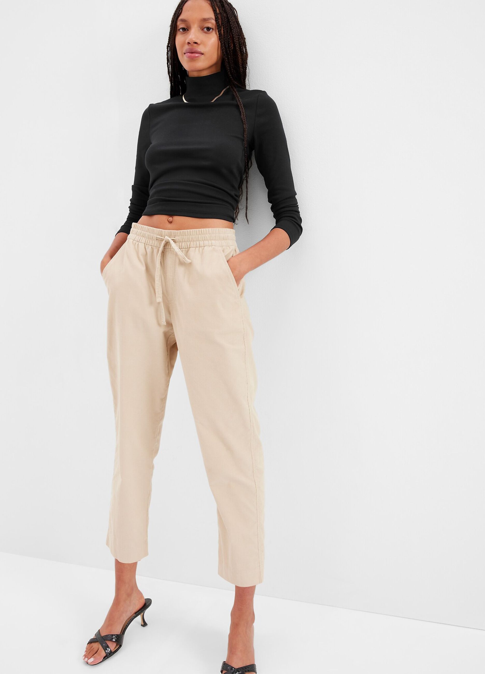 Pull-on pants with drawstring waist