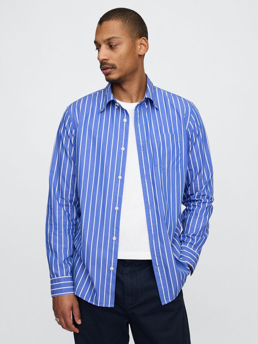 Camicia a righe blu in cotone GAP Uomo_0