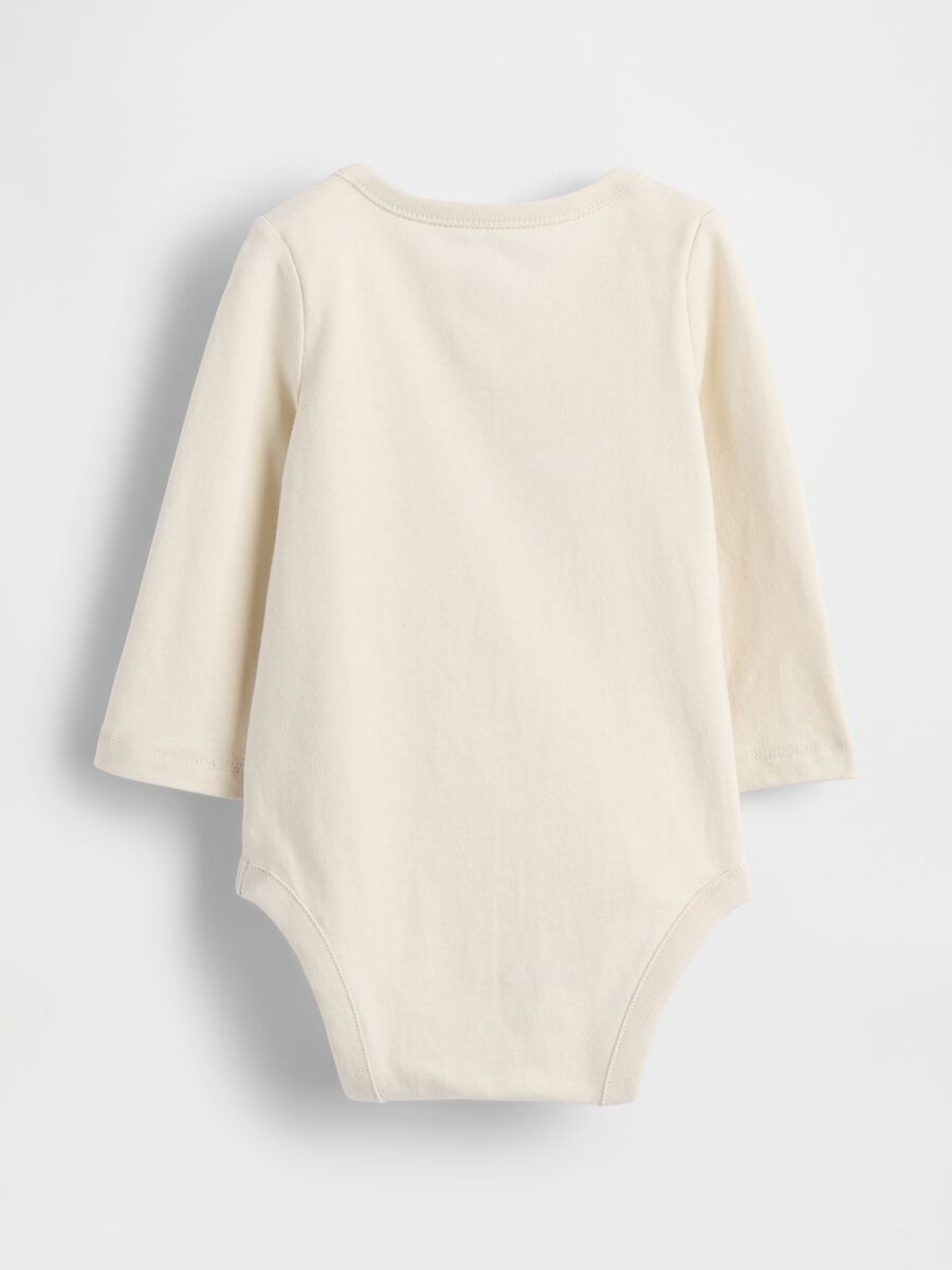 Beige cotton bodysuit with teddy bear print Newborn Boy_1