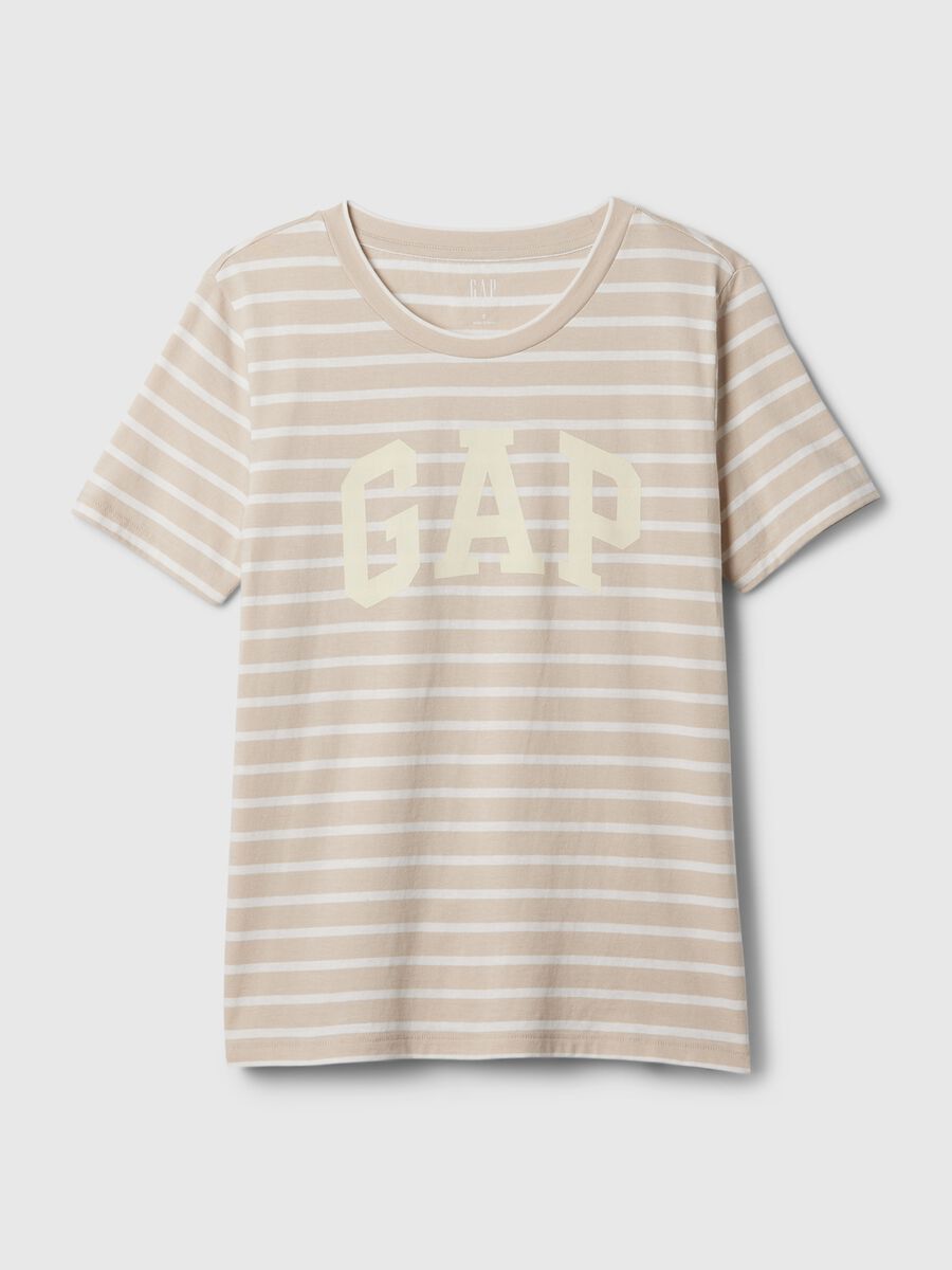 T-shirt a righe con stampa logo Donna_3