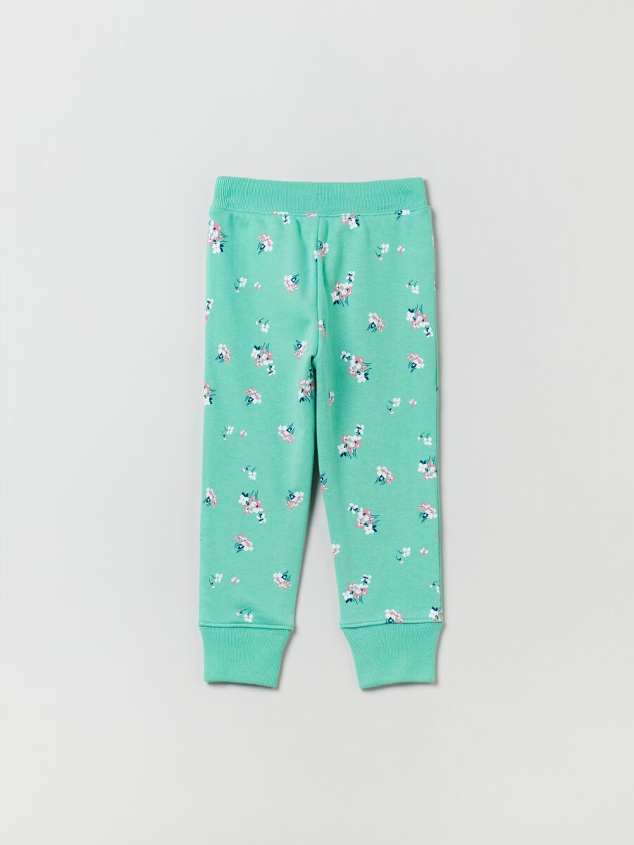 Joggers with floral print, logo and drawstring. Newborn Boy_1