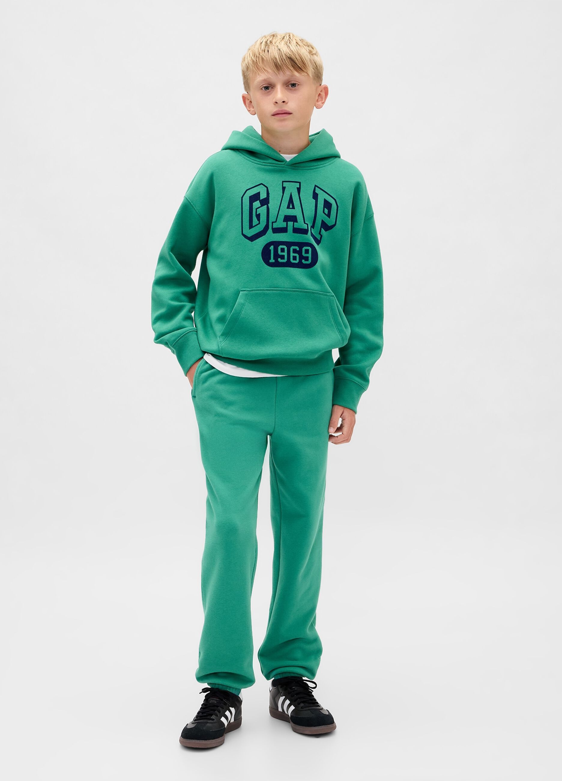 Felpa verde con cappuccio per bambino_2