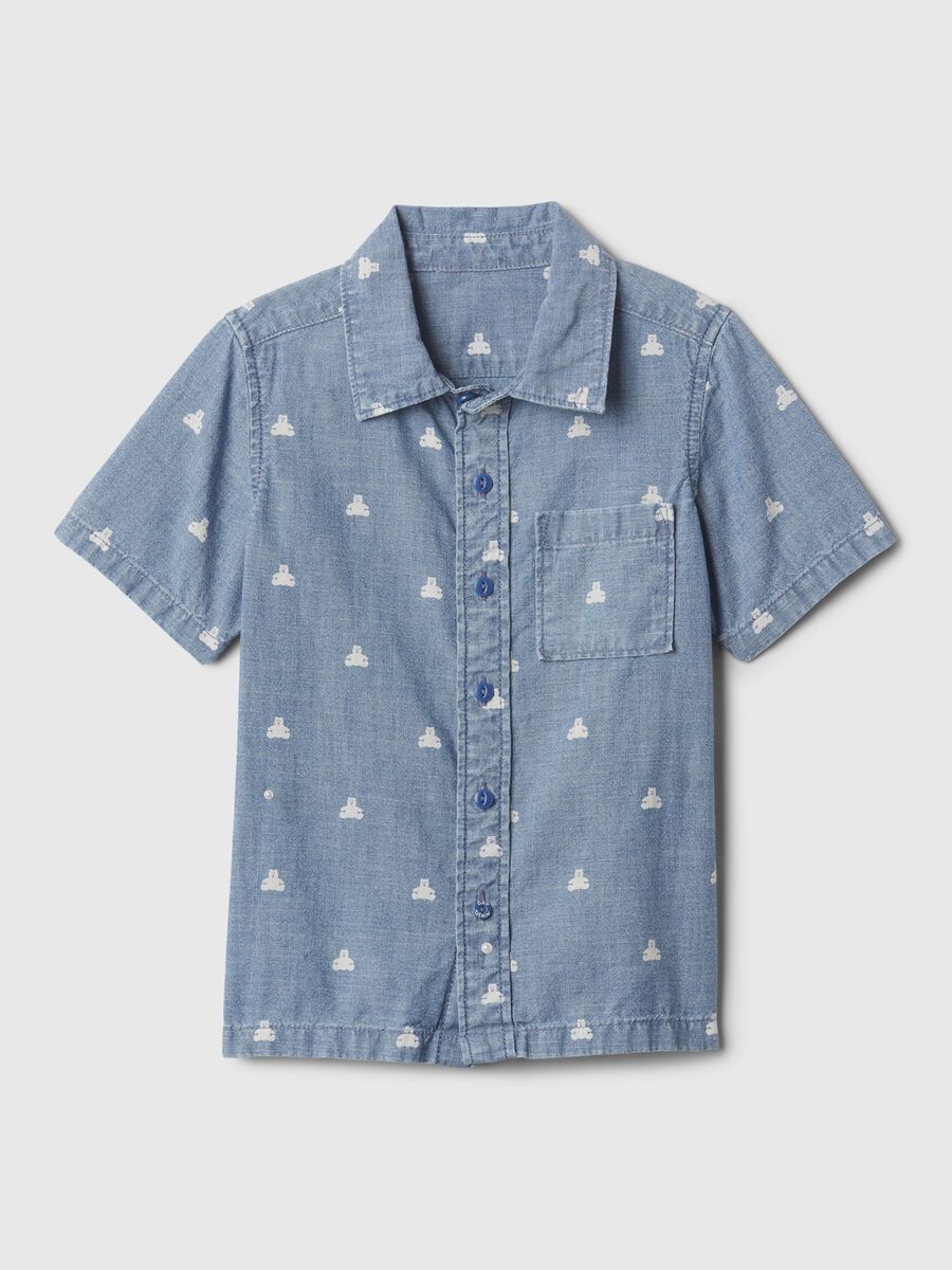 Camicia in denim con tasca e stampa orsetti Bimbo_0
