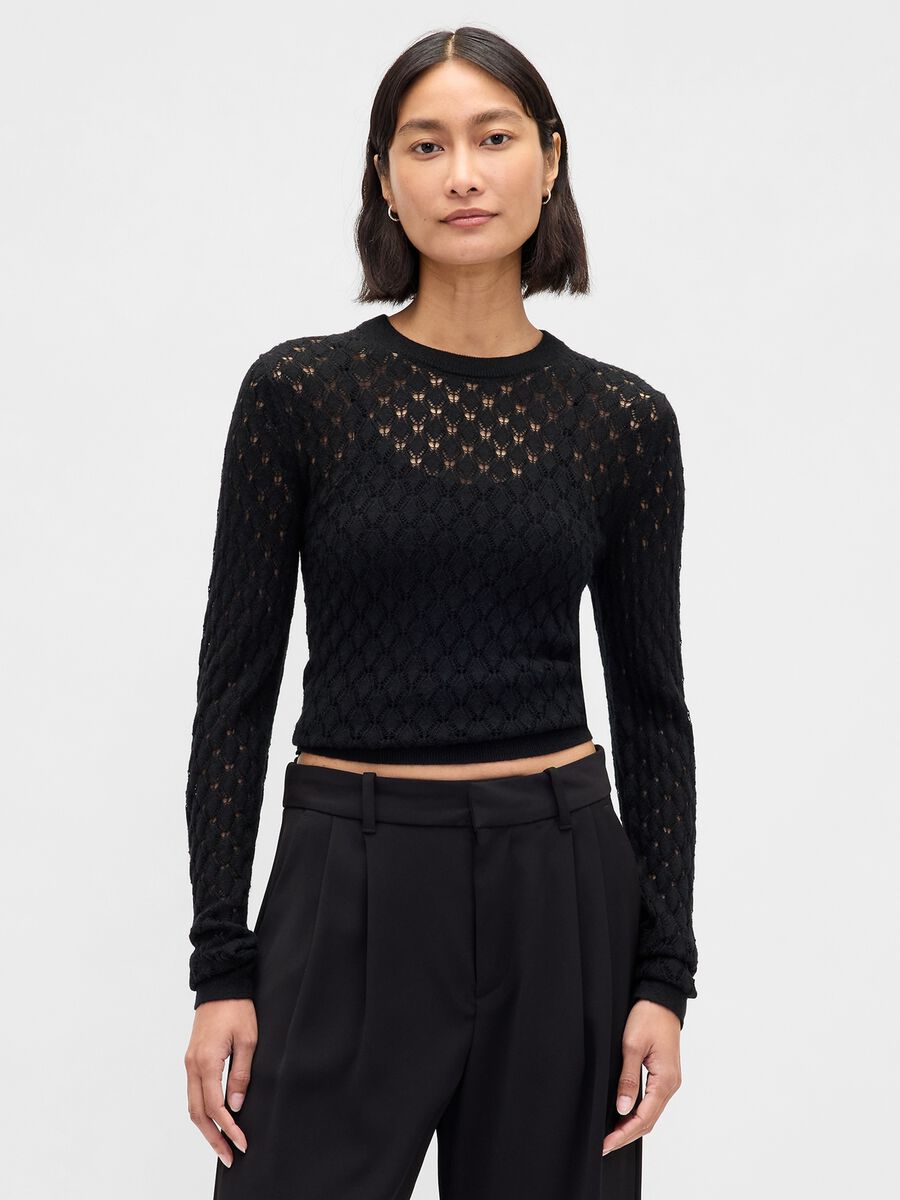 Black perforated sweater Woman_0