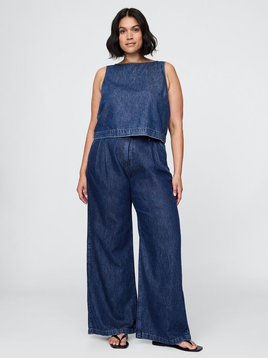 Pantaloni a palazzo in denim Donna_4