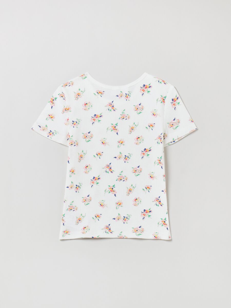 Ribbed T-shirt with floral pattern Girl_1