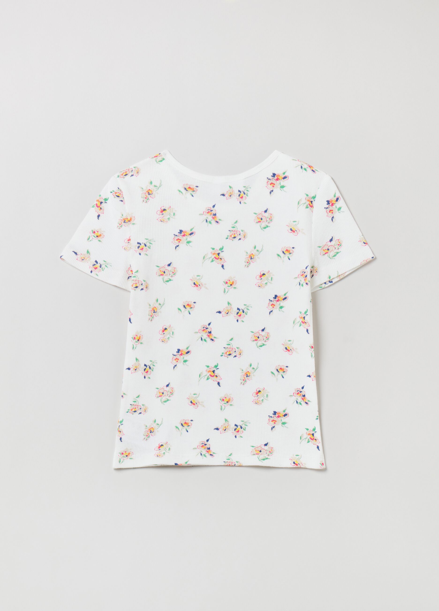 Ribbed T-shirt with floral pattern_1