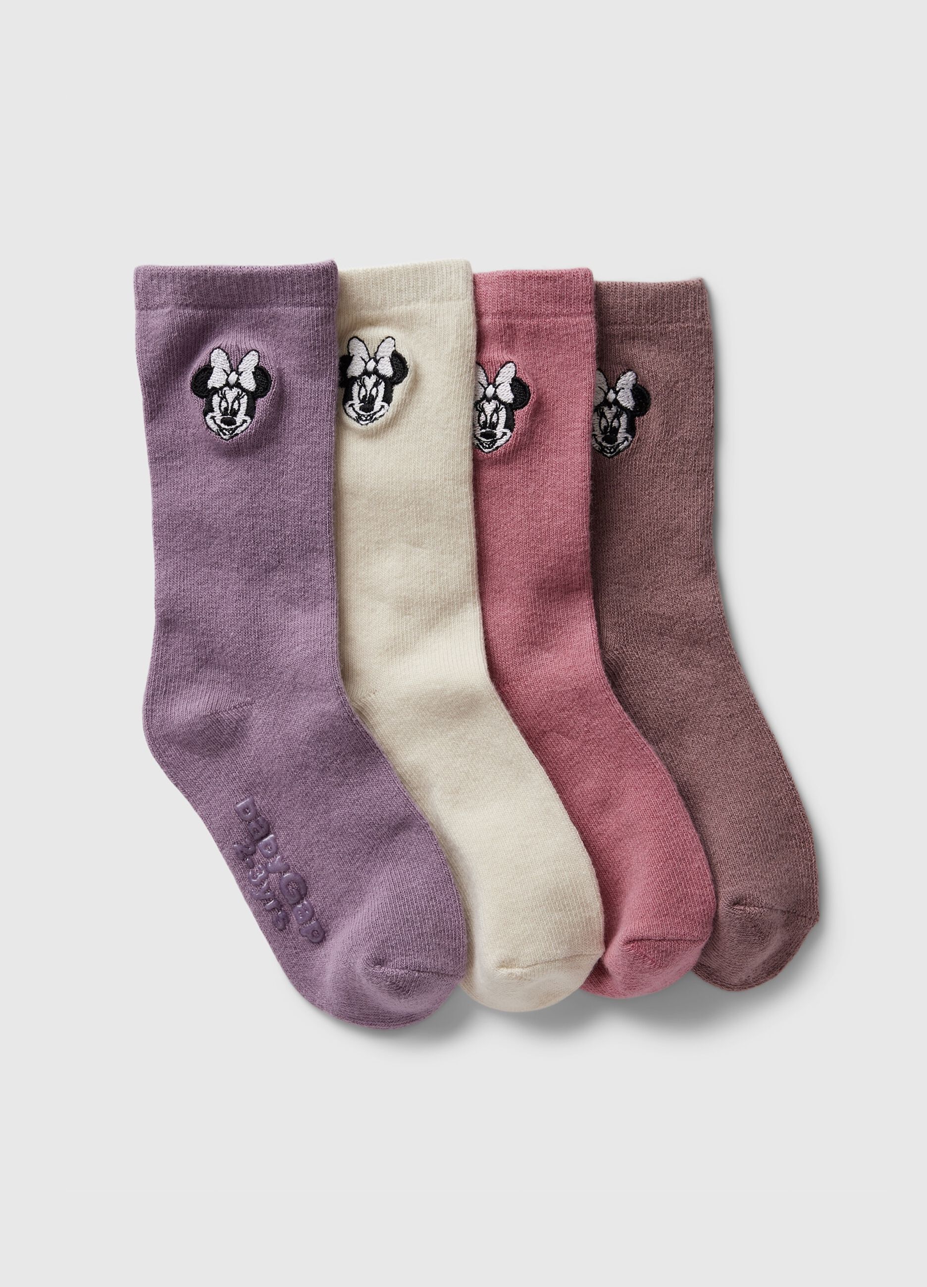 Four-pair pack short socks with Minnie Mouse embroidery