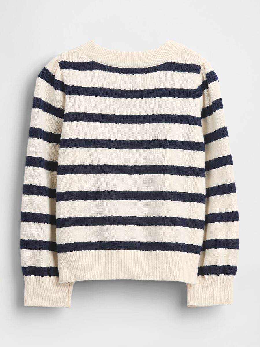 Maglione a righe bianche e blu con cuore rosa Bimba_1