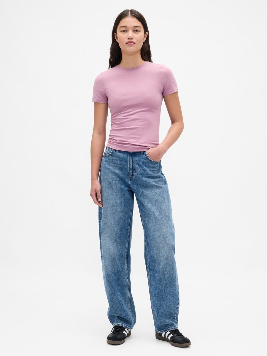 T-shirt bianca elasticizzata a maniche corte Donna_1