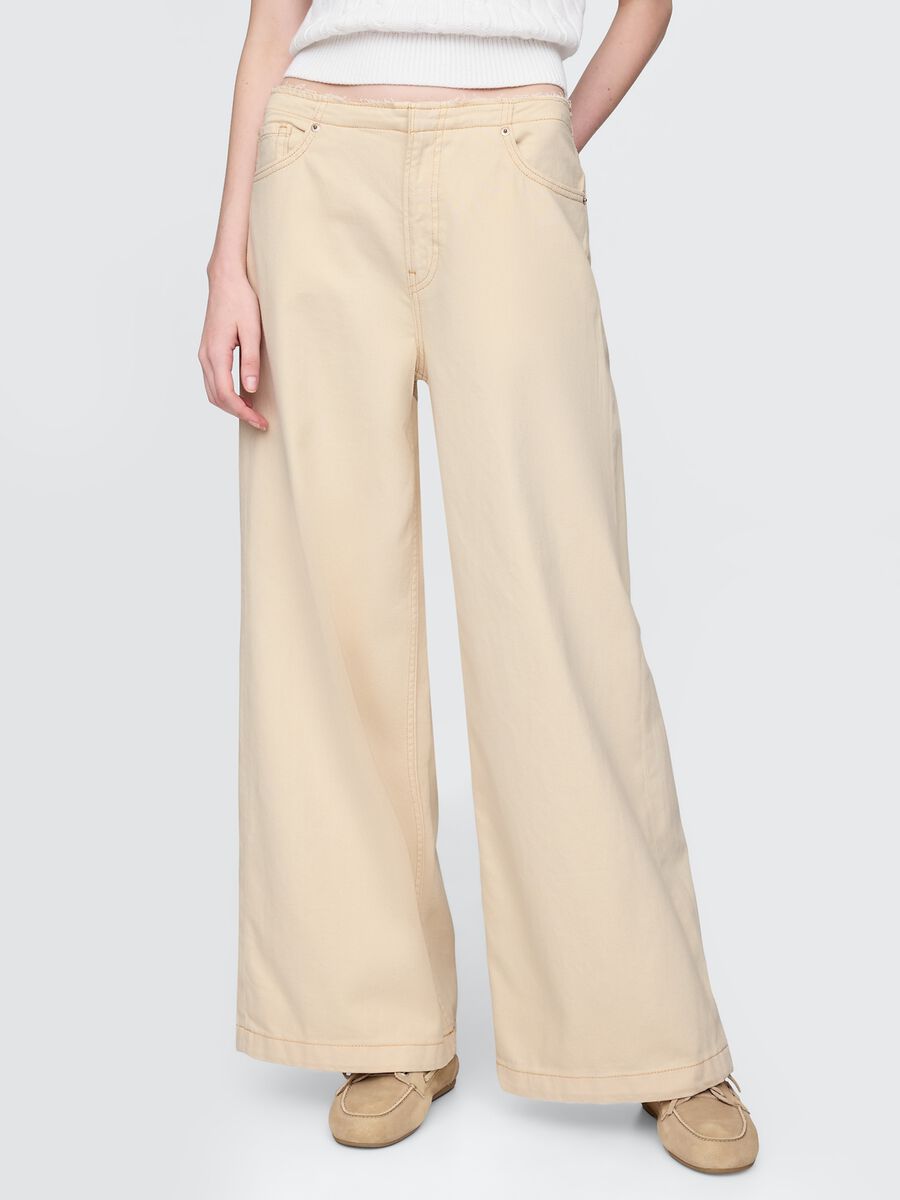Pantaloni a zampa beige in cotone e Lyocell Donna_1