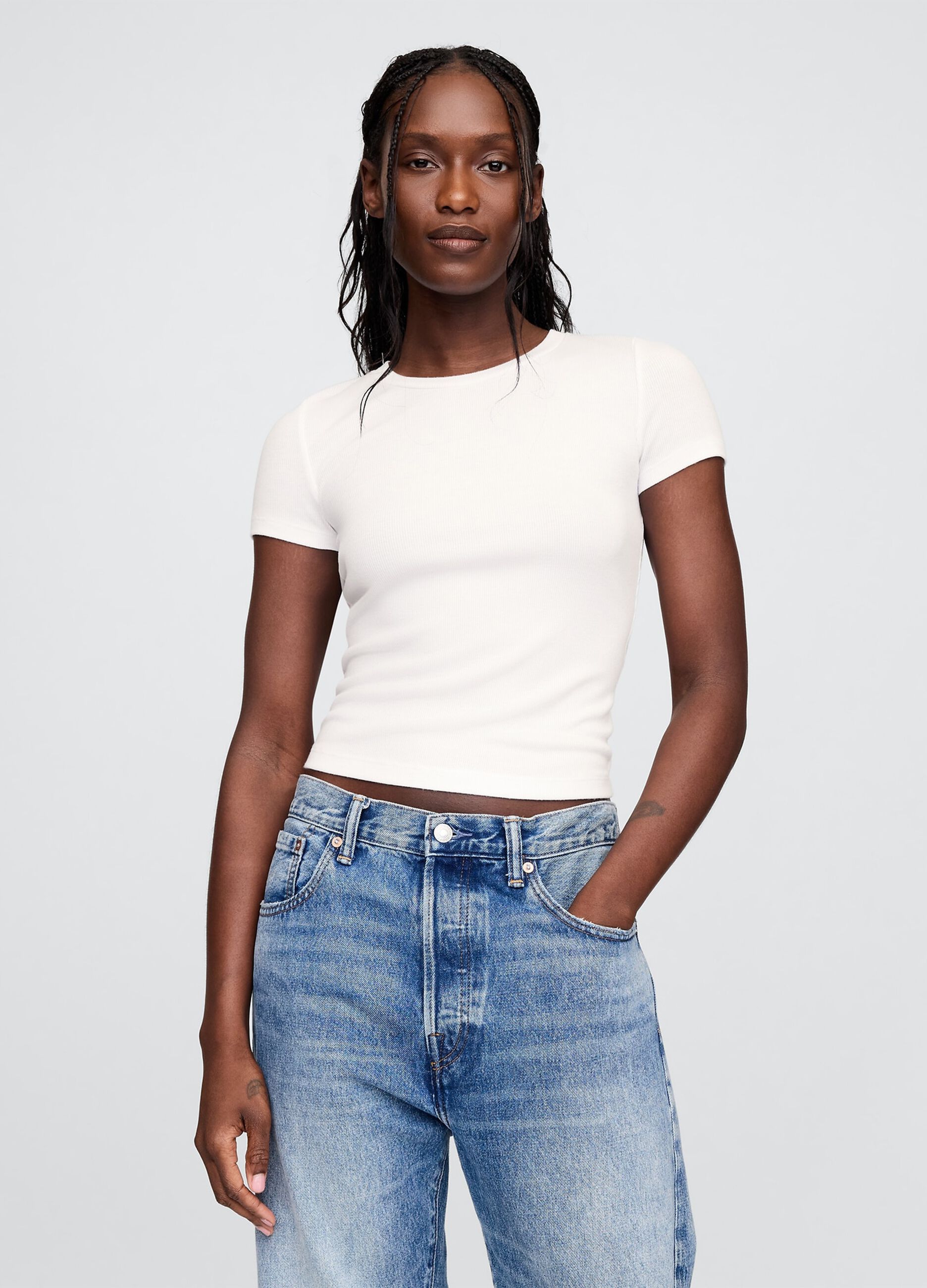 T-shirt bianca in cotone e modal elasticizzato Gap