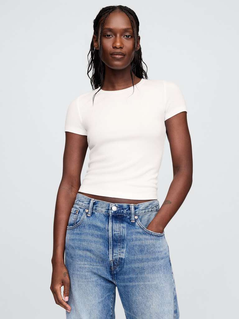 T-shirt bianca in cotone e modal elasticizzato Gap