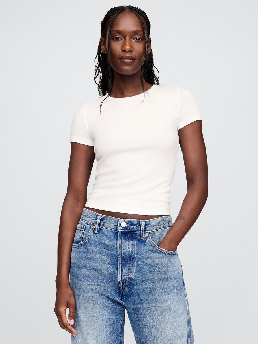 T-shirt bianca in cotone e modal elasticizzato Gap Donna_0