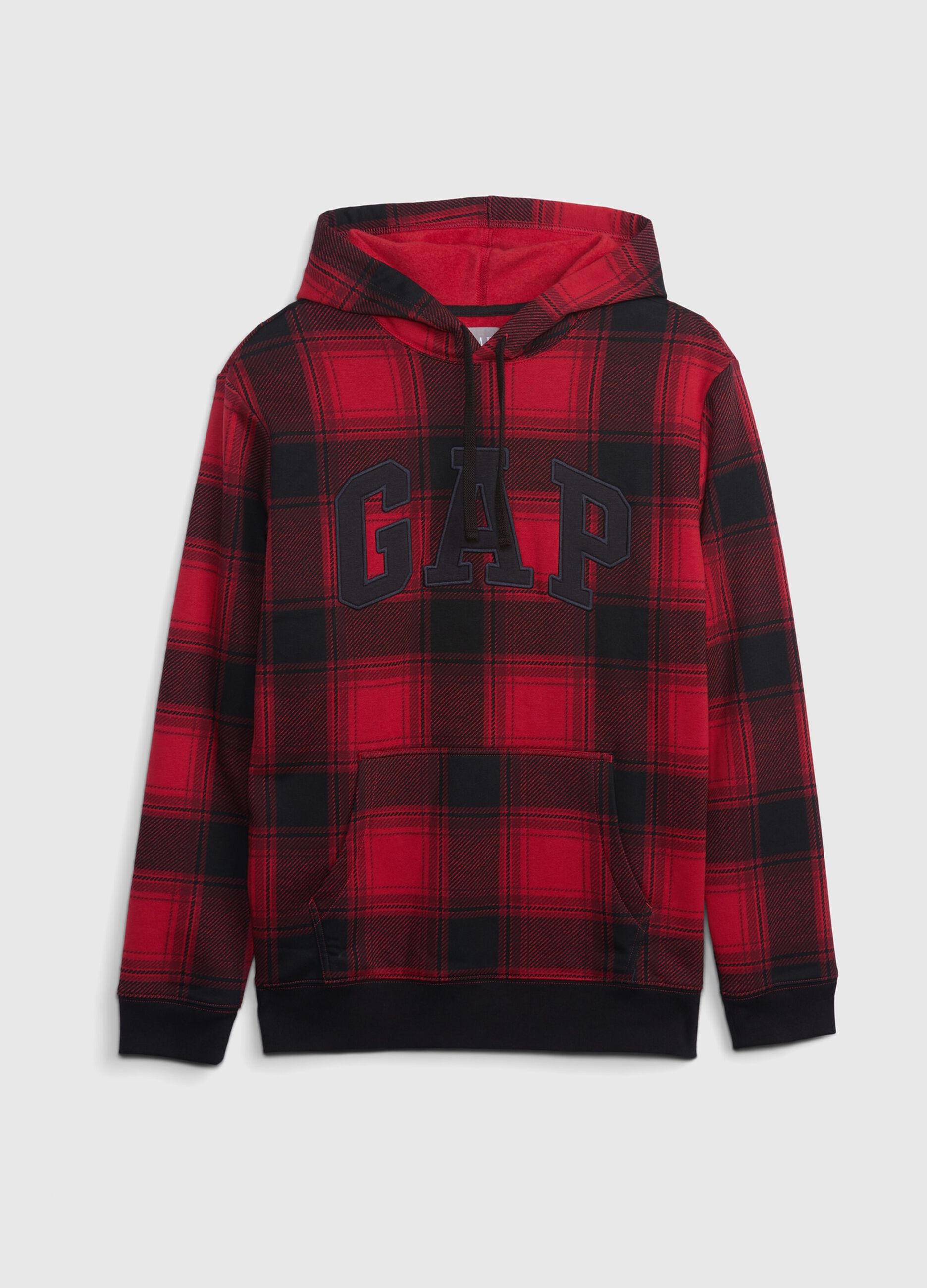 Felpa in fantasia tartan con ricamo logo_3