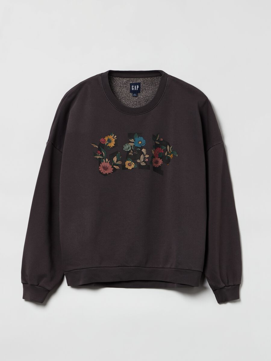 Sweatshirt with round neck and floral logo print_1