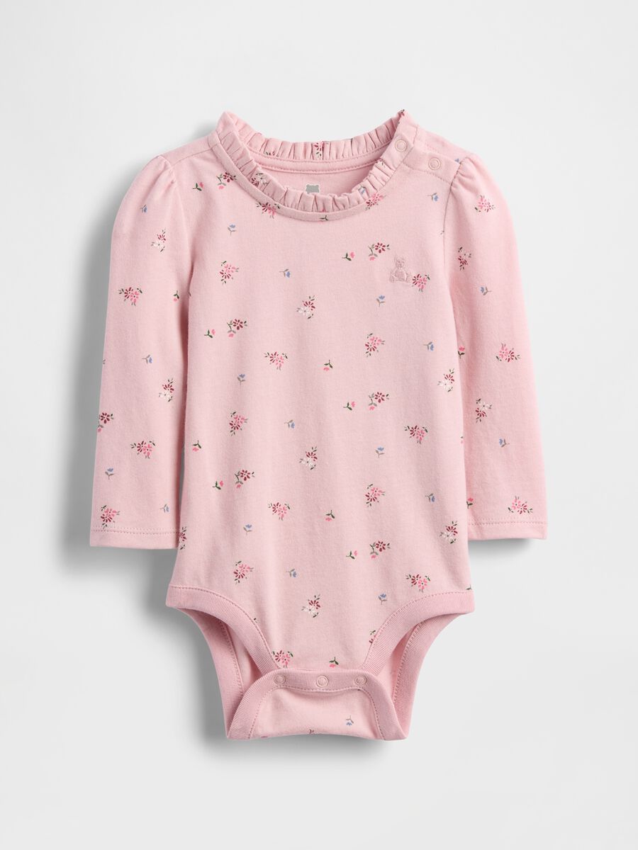 Body rosa in cotone con motivo floreale Neonato_0