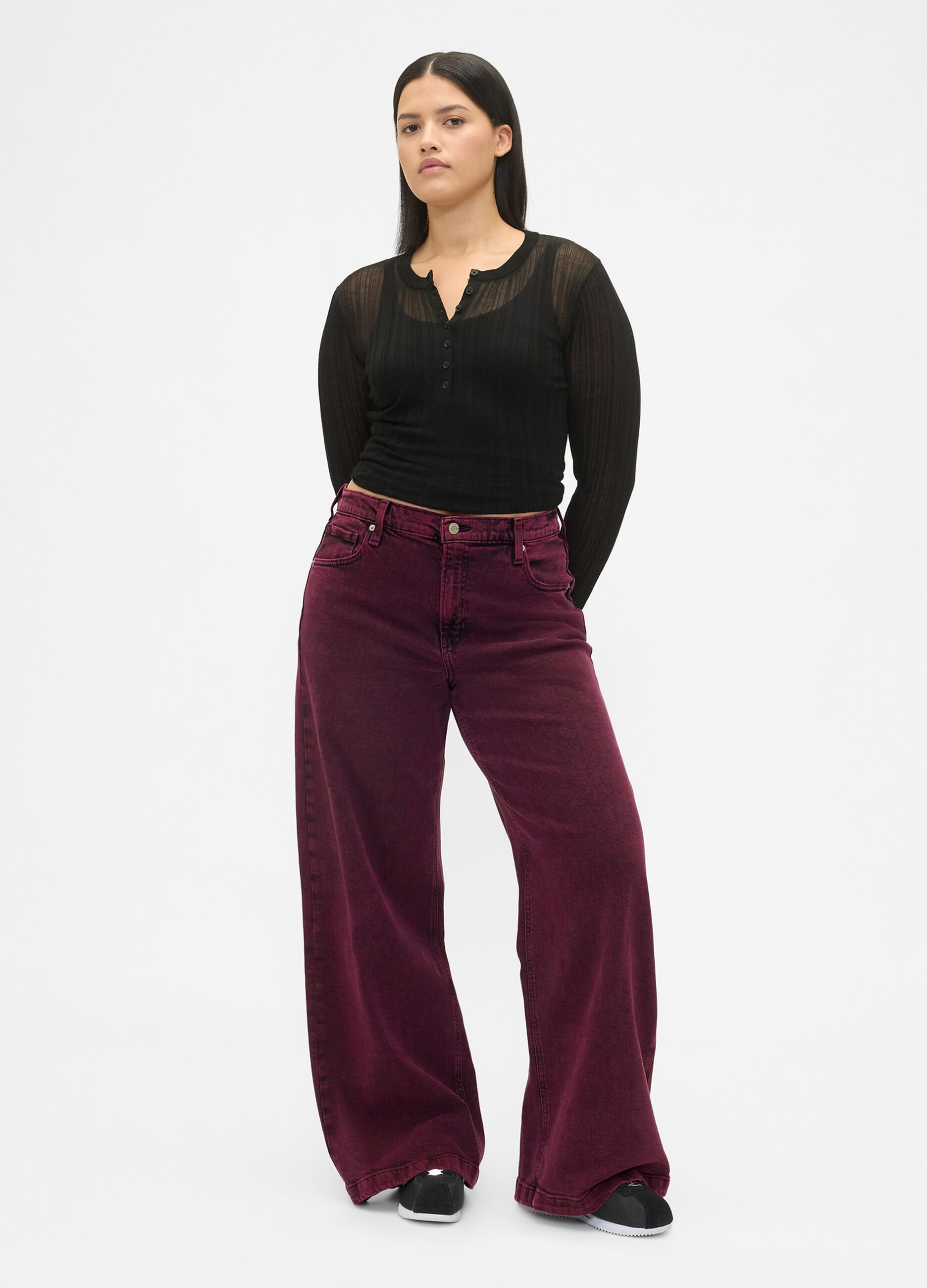 Purple wide-leg trousers in stretch cotton