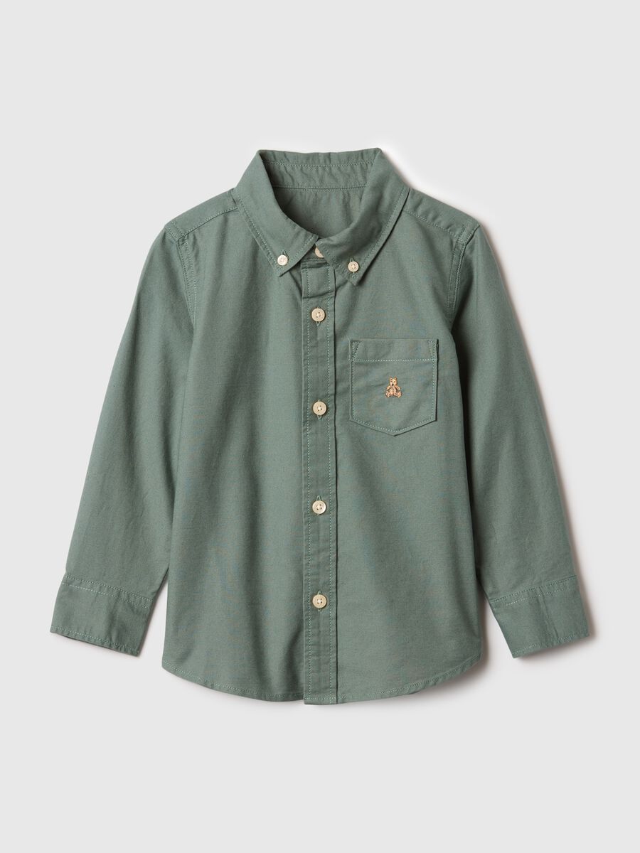 Camicia button-down con tasca e ricamo orsetto Bimbo_0