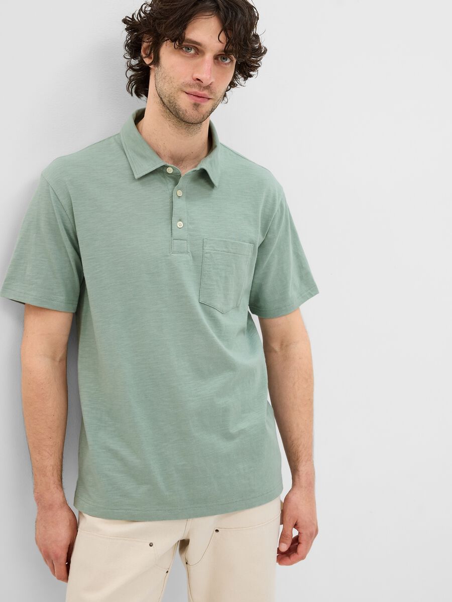Polo in cotone slub con tasca Uomo_0