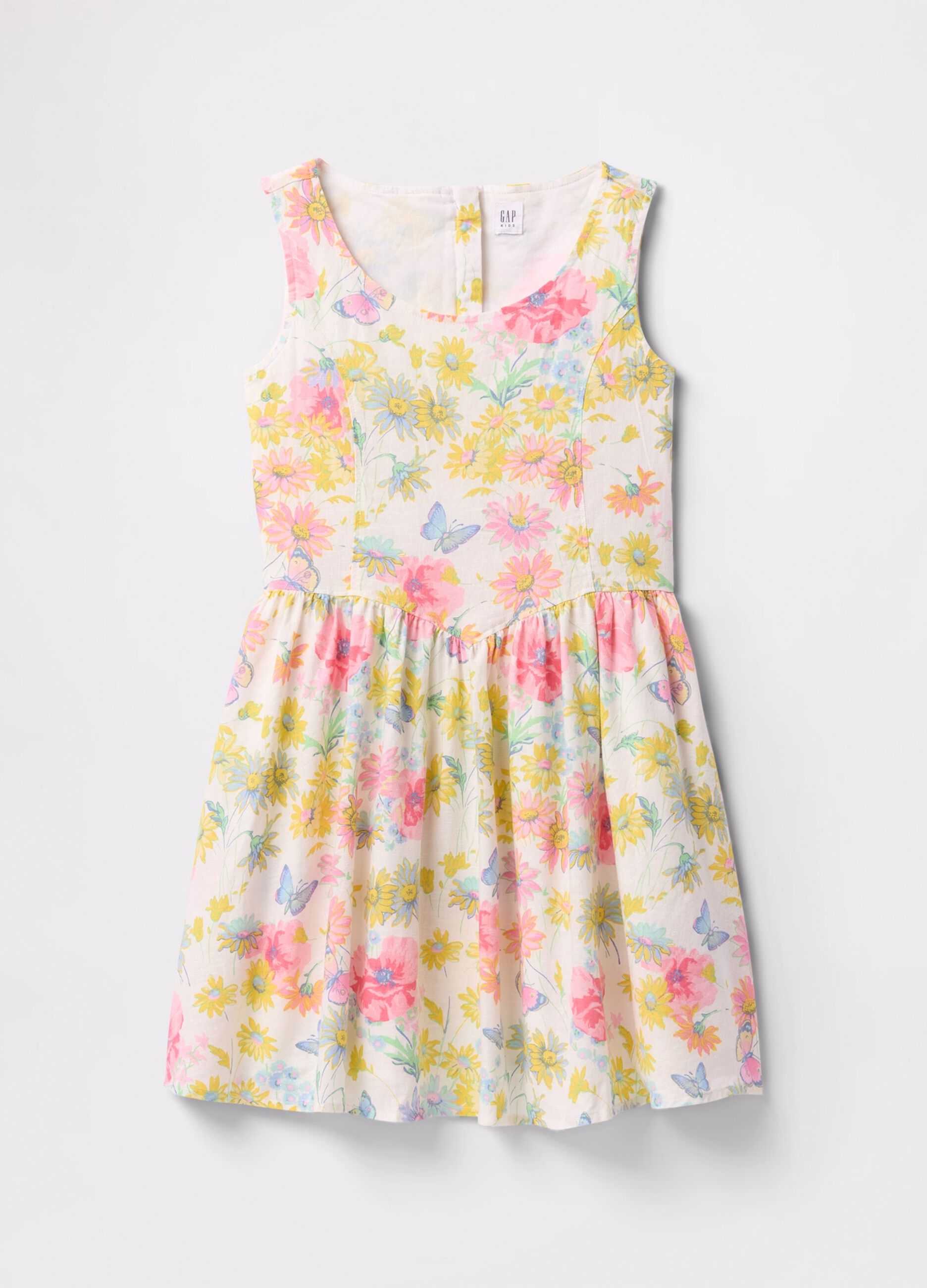 Vestito fantasia floreale in lino e cotone_2