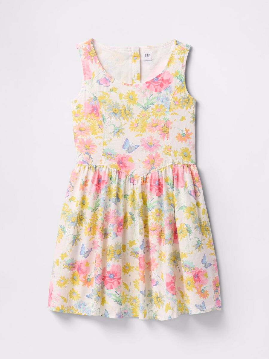 Floral print dress for girls in linen and cotton blend Girl_2
