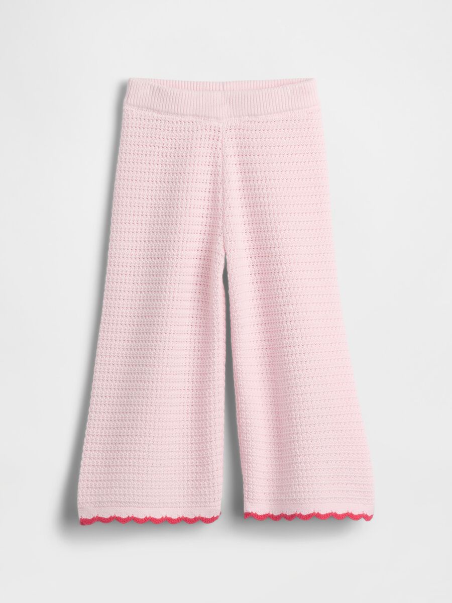 Pantaloni wide leg in puro cotone con lavorazione traforata Bimba_0
