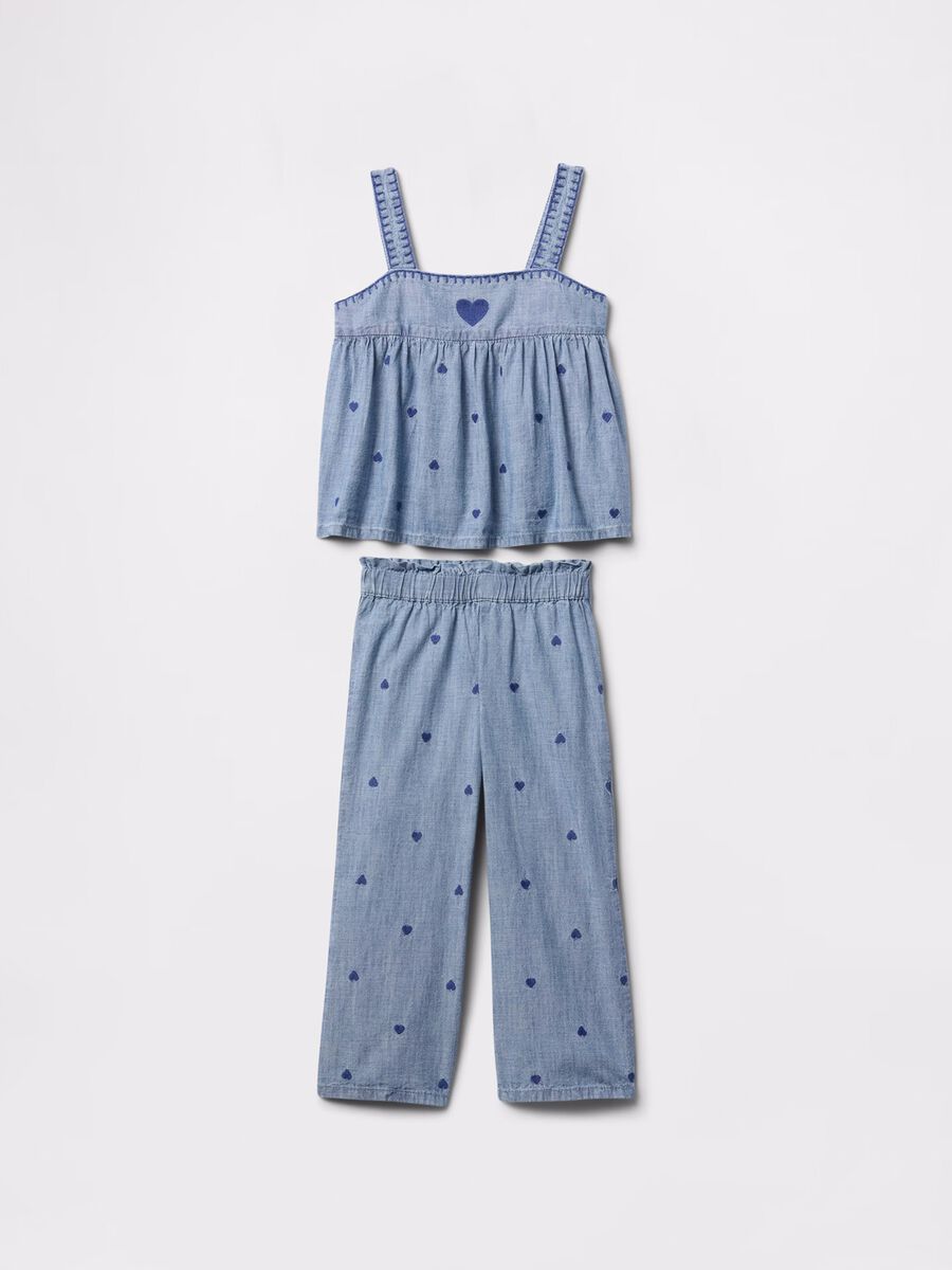 Set blu denim con cuori ricamati Bimba_1