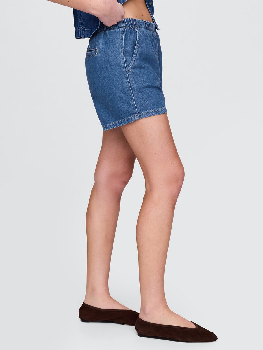 Shorts in denim con elastico in vita Donna_5
